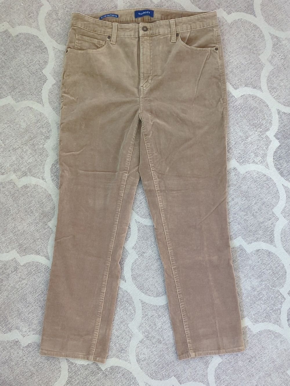 Talbots High Waist Straight-Leg Corduroy Pants in Tan Size 12